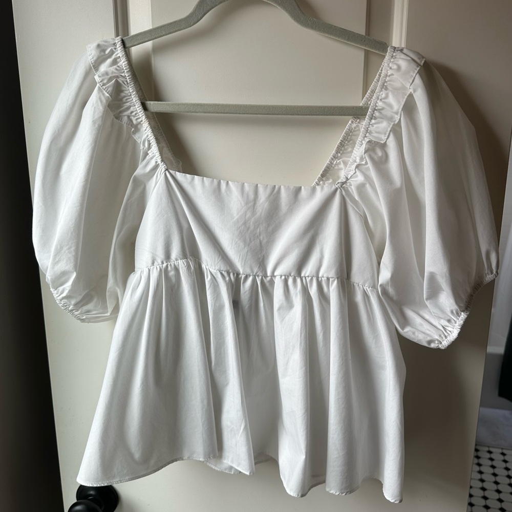 En Saison white poplin top